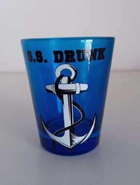 S.S. Drunk Anchor Blue Shot Glass Barware Drinkware Collectible‎